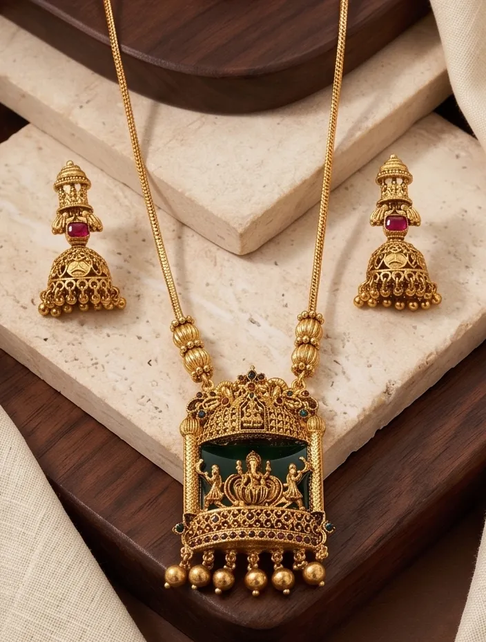 Heritage Palanquin Temple Green Long Haram Set